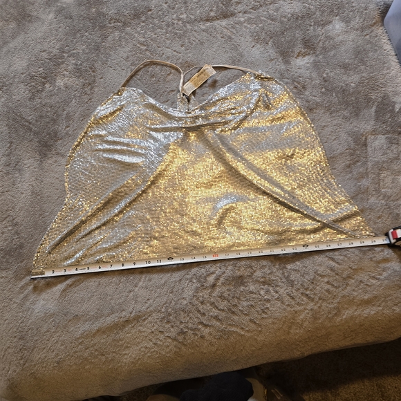 Zara 100% Aluminum Metal Mesh Silver Metallic Halter Top - Picture 9 of 12